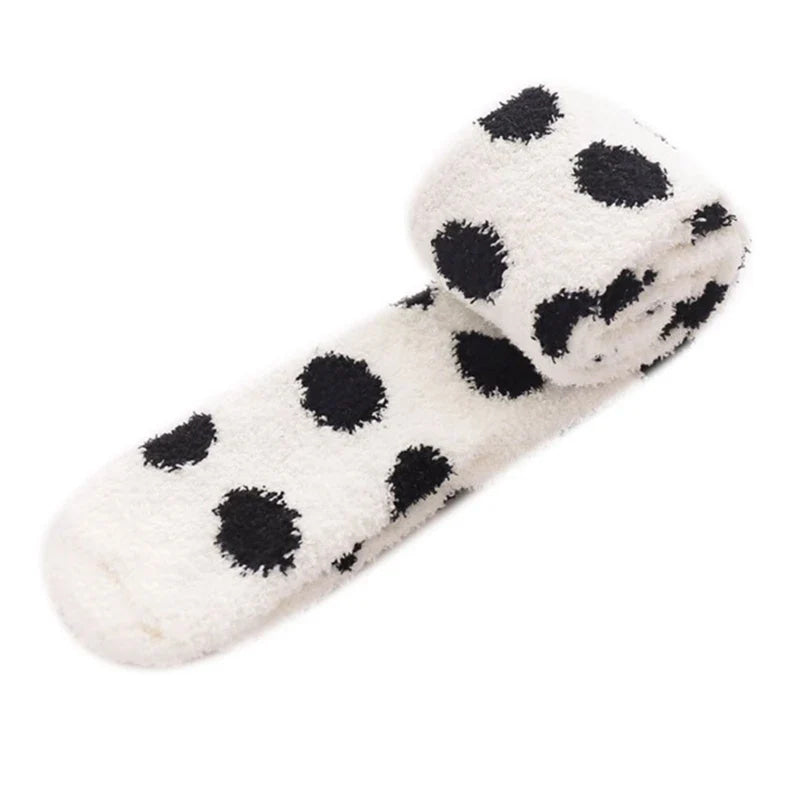 Polkadot Fuzzy Thigh Highs Black