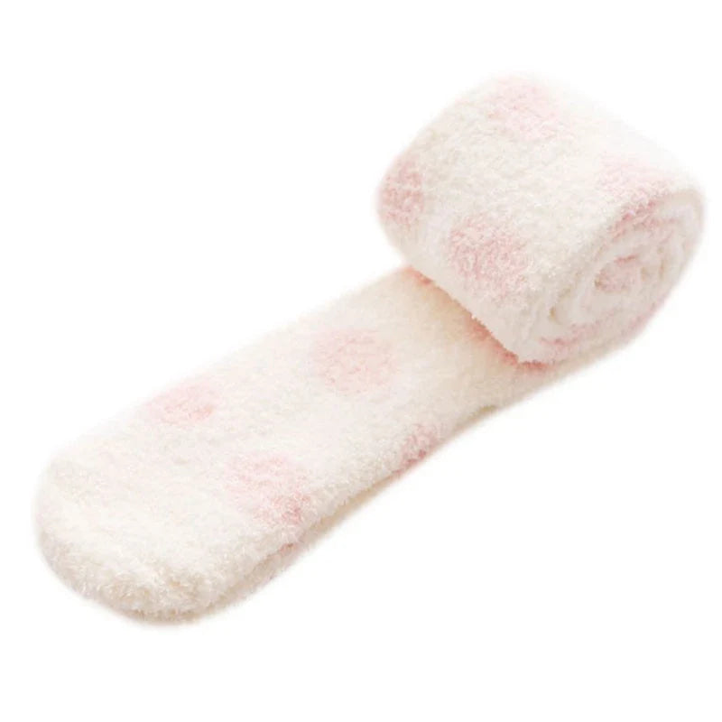 Polkadot Fuzzy Thigh Highs Pink