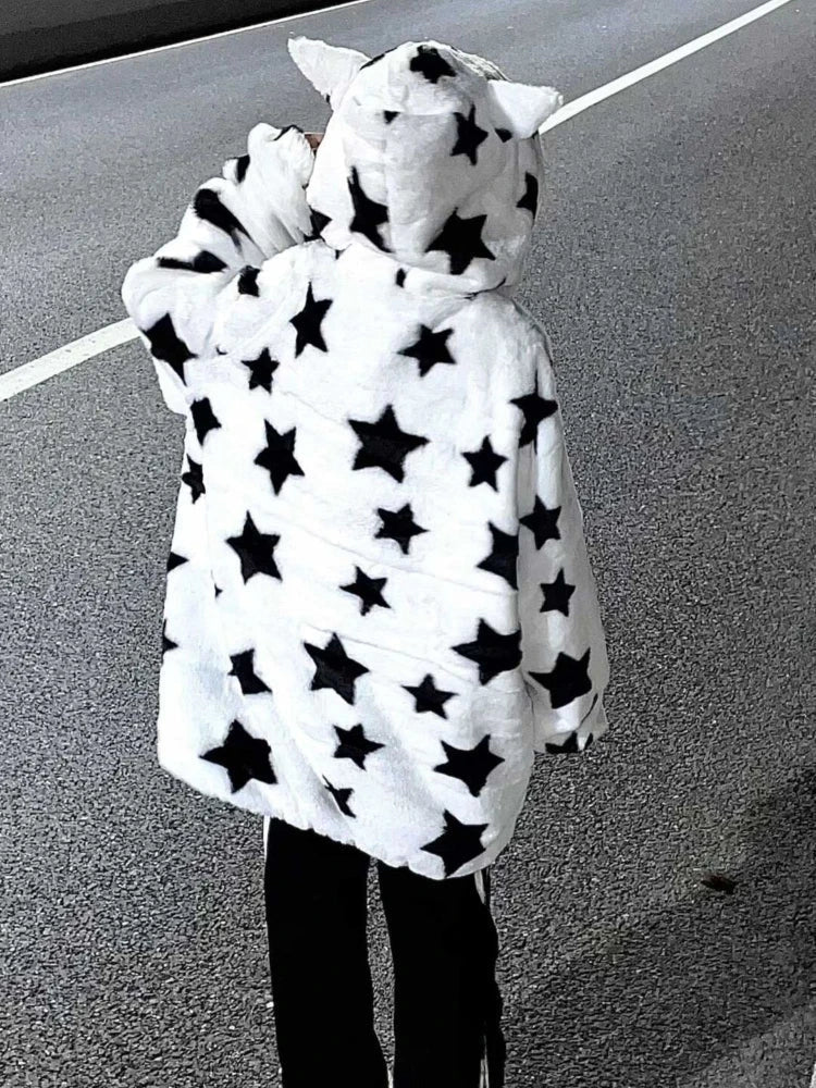 Fuzzy Star Oversized Zip Up Hoodie