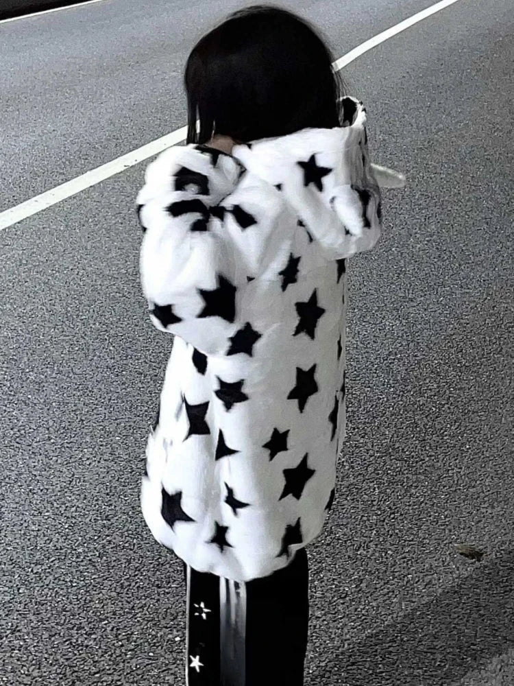 Fuzzy Star Oversized Zip Up Hoodie