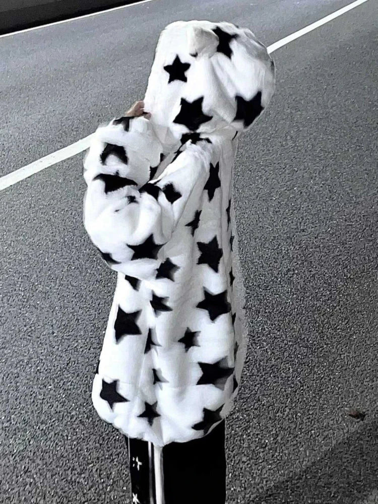 Fuzzy Star Oversized Zip Up Hoodie