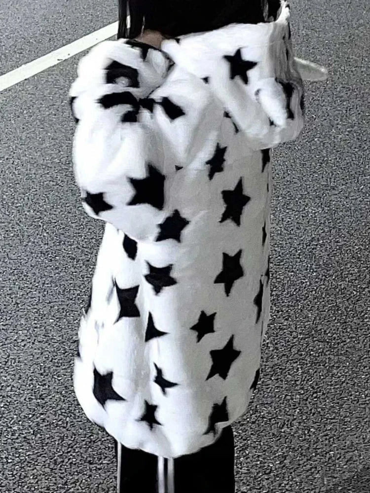 Fuzzy Star Oversized Zip Up Hoodie