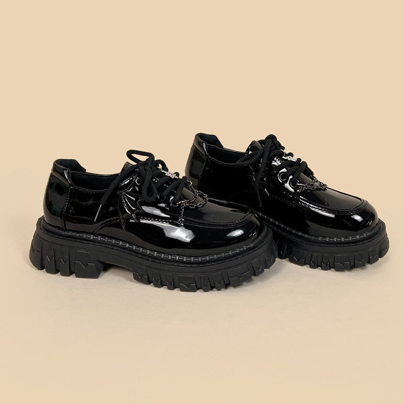 Glossy Black Pentagram Mary Janes