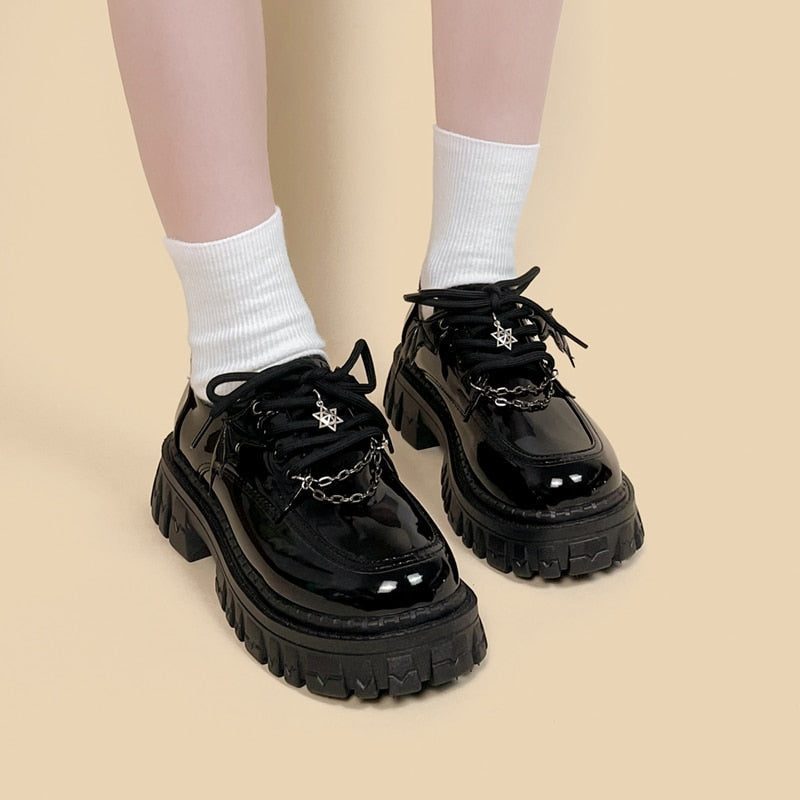 Glossy Black Pentagram Mary Janes