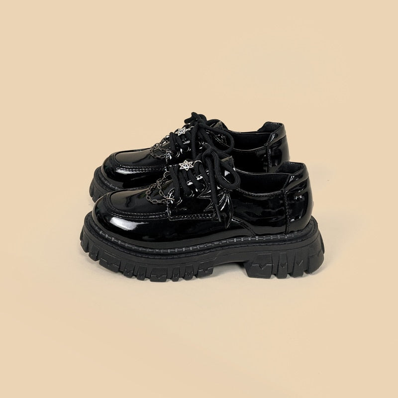 Glossy Black Pentagram Mary Janes