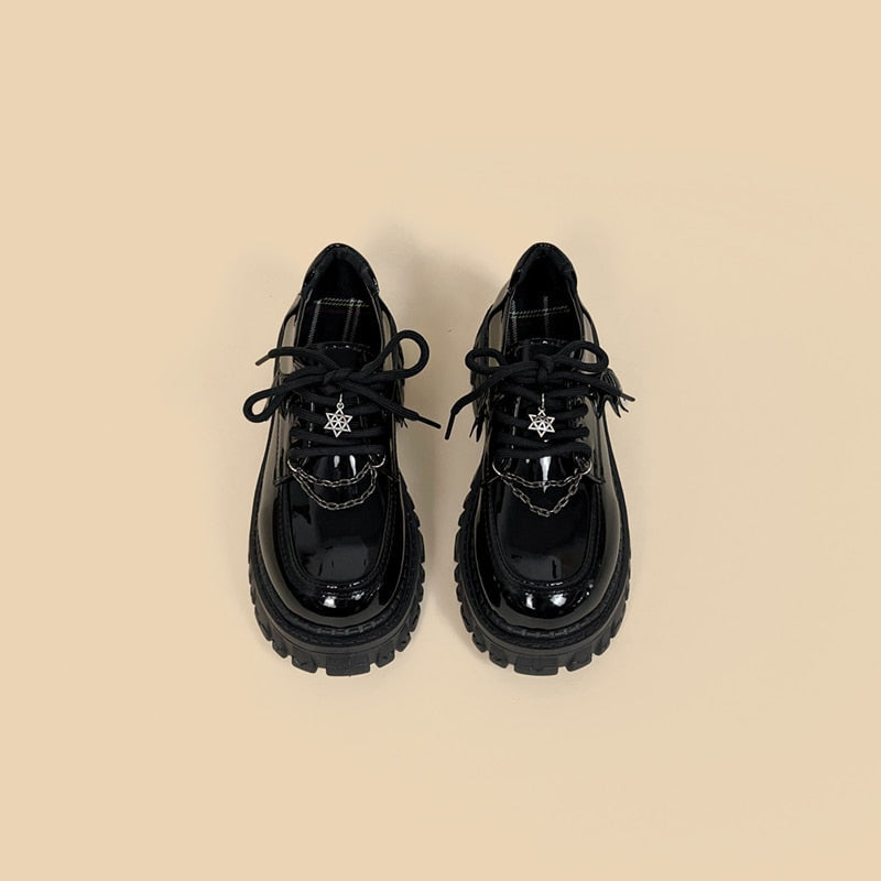 Glossy Black Pentagram Mary Janes 8