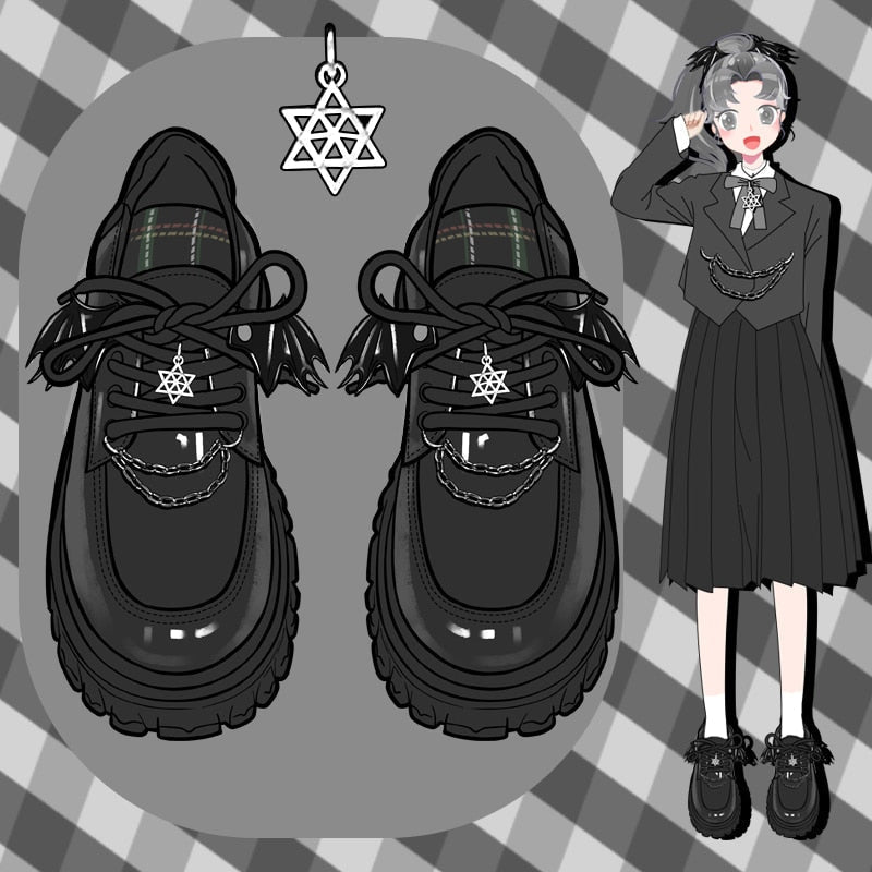 Glossy Black Pentagram Mary Janes