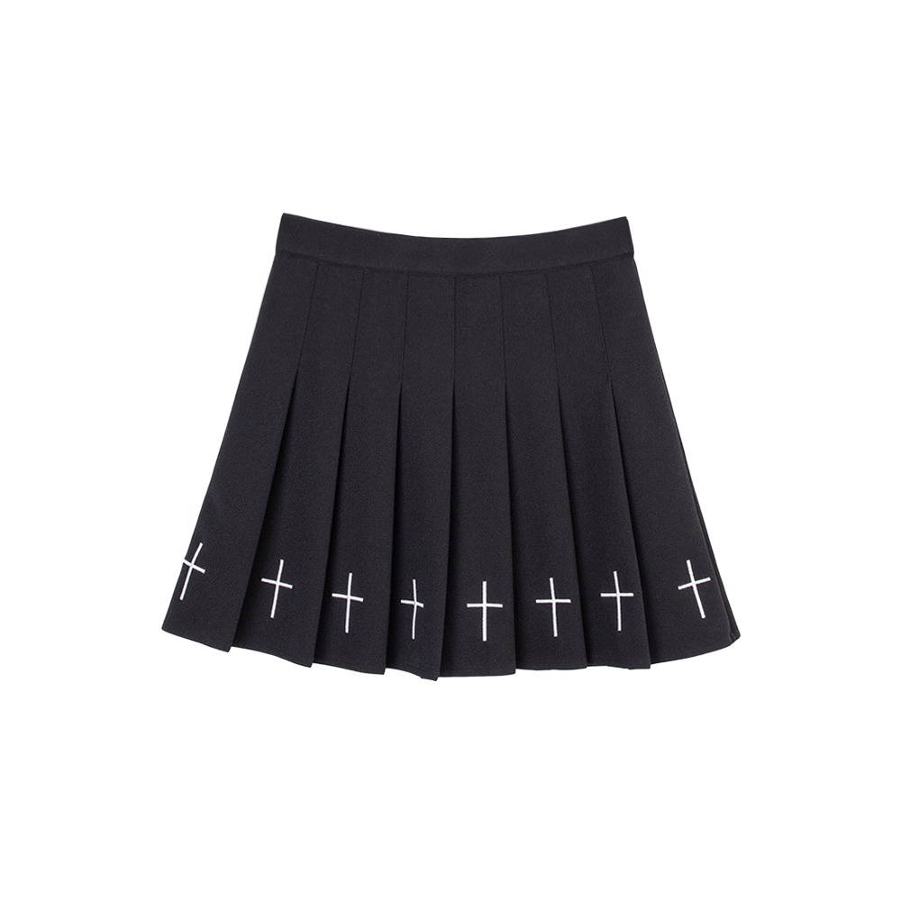 Gothic Cross Pleated Mini Skirt Black 1810-2HS