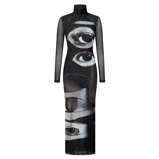 Grunge Aesthetic Eyes Print Maxi Dress