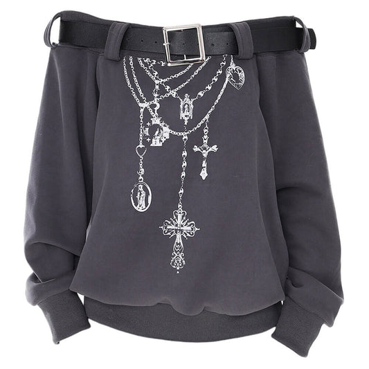 Grunge Aesthetic Off-Shoulder Sweatshirt