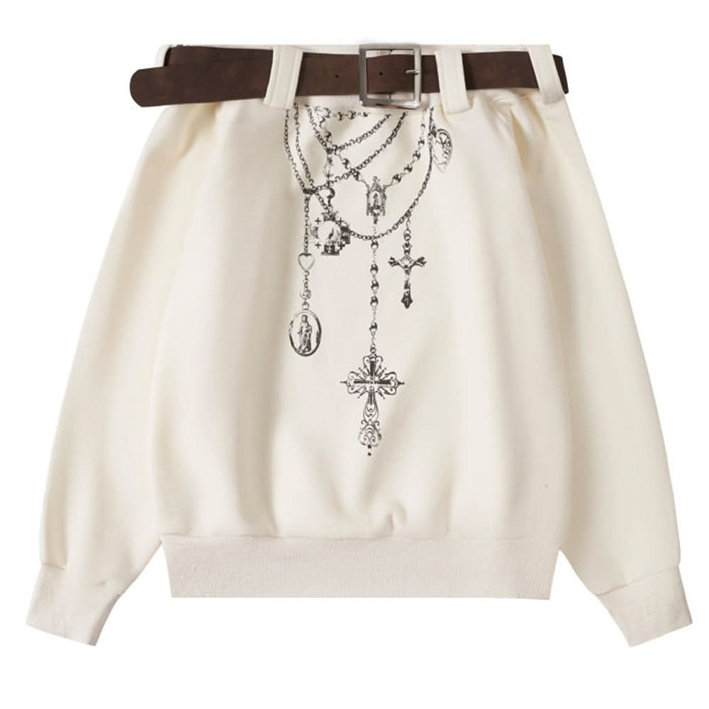 Grunge Aesthetic Off-Shoulder Sweatshirt Beige