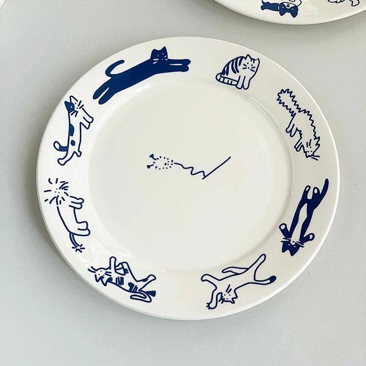 Korean Vintage Ceramic Plate Cat