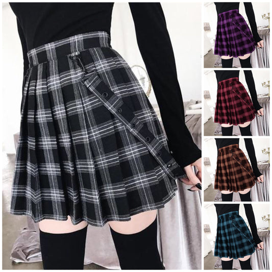 Plus Size Harajuku Gothic Plaid Pleated Skirt (5 Colors)