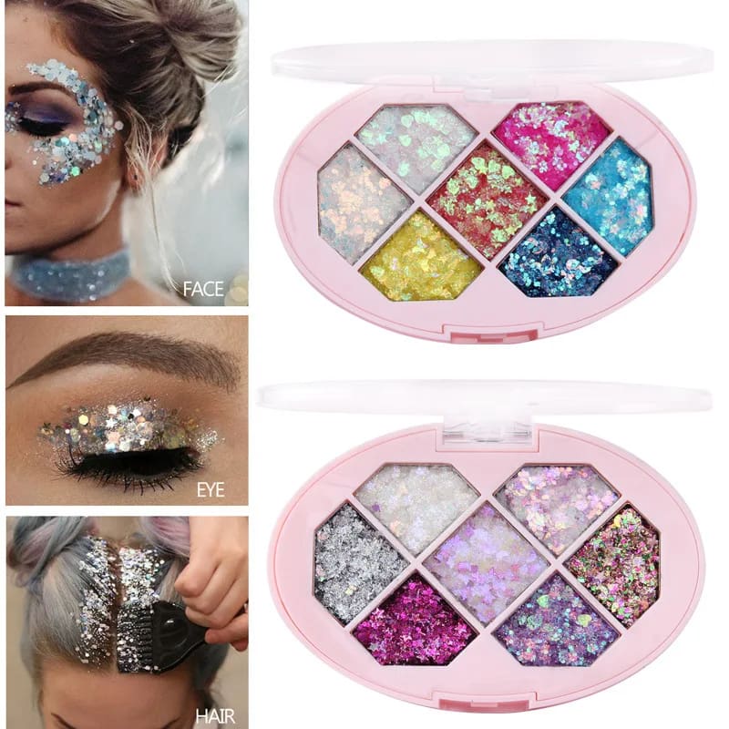 7 Color Chunky Glitter Eyeshadow Palette