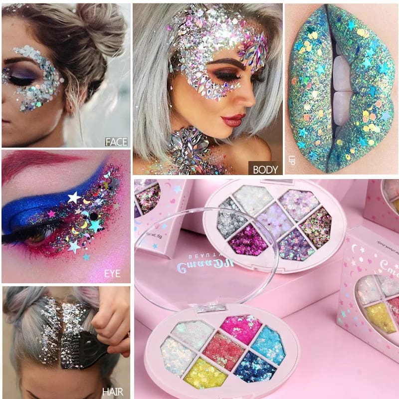 7 Color Chunky Glitter Eyeshadow Palette