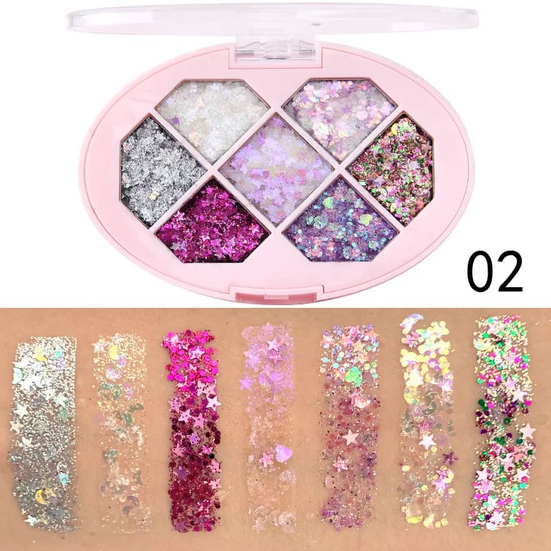 7 Color Chunky Glitter Eyeshadow Palette