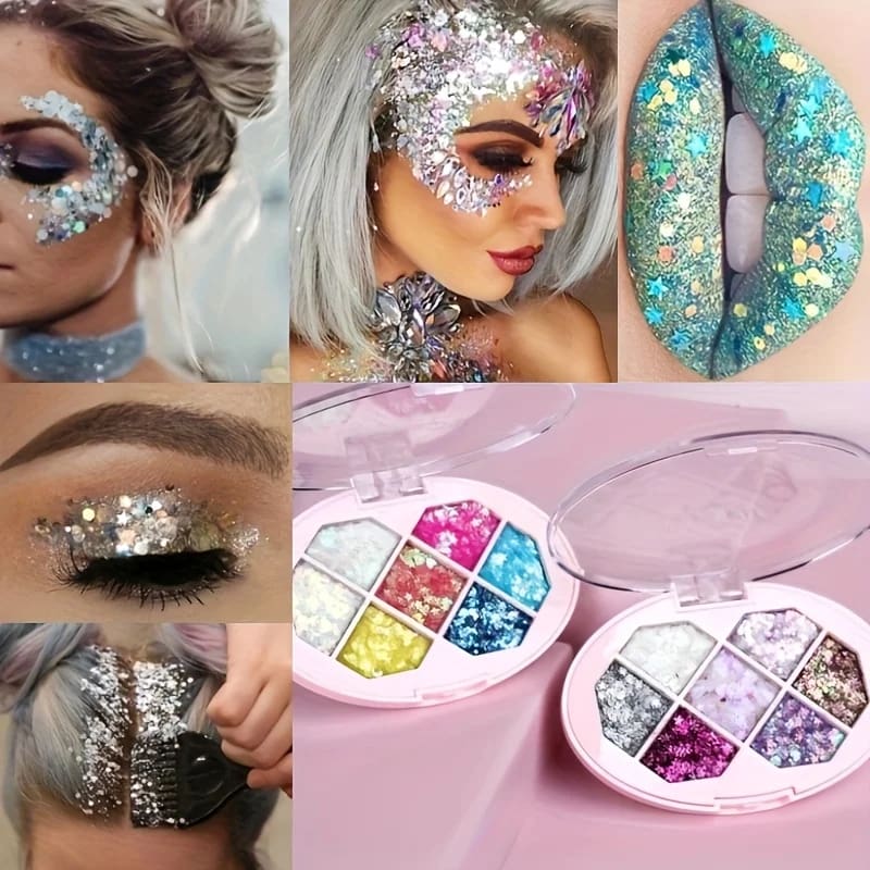 7 Color Chunky Glitter Eyeshadow Palette