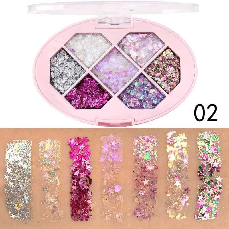 7 Color Chunky Glitter Eyeshadow Palette