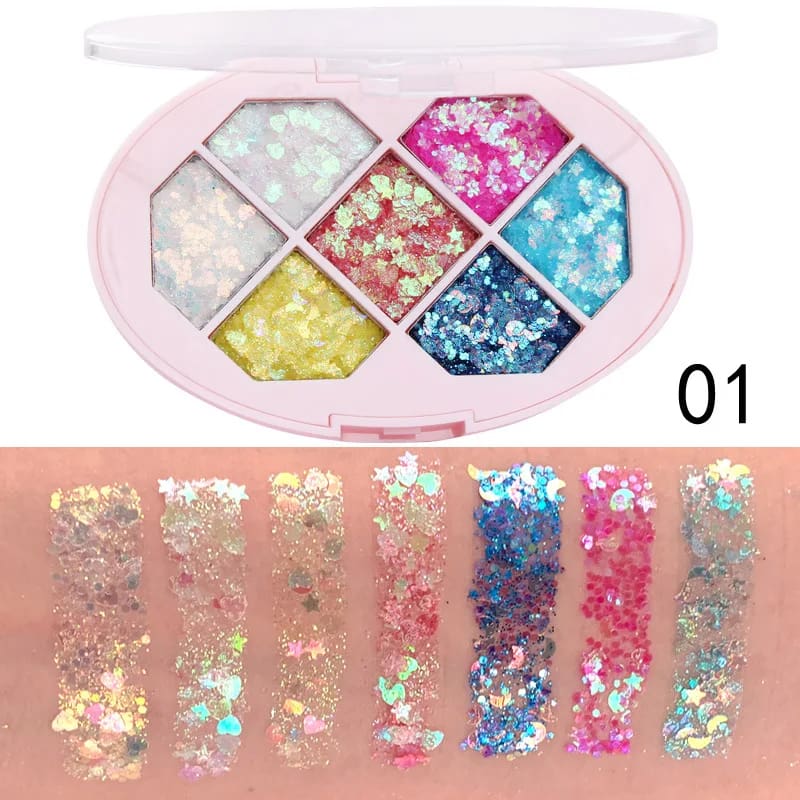 7 Color Chunky Glitter Eyeshadow Palette