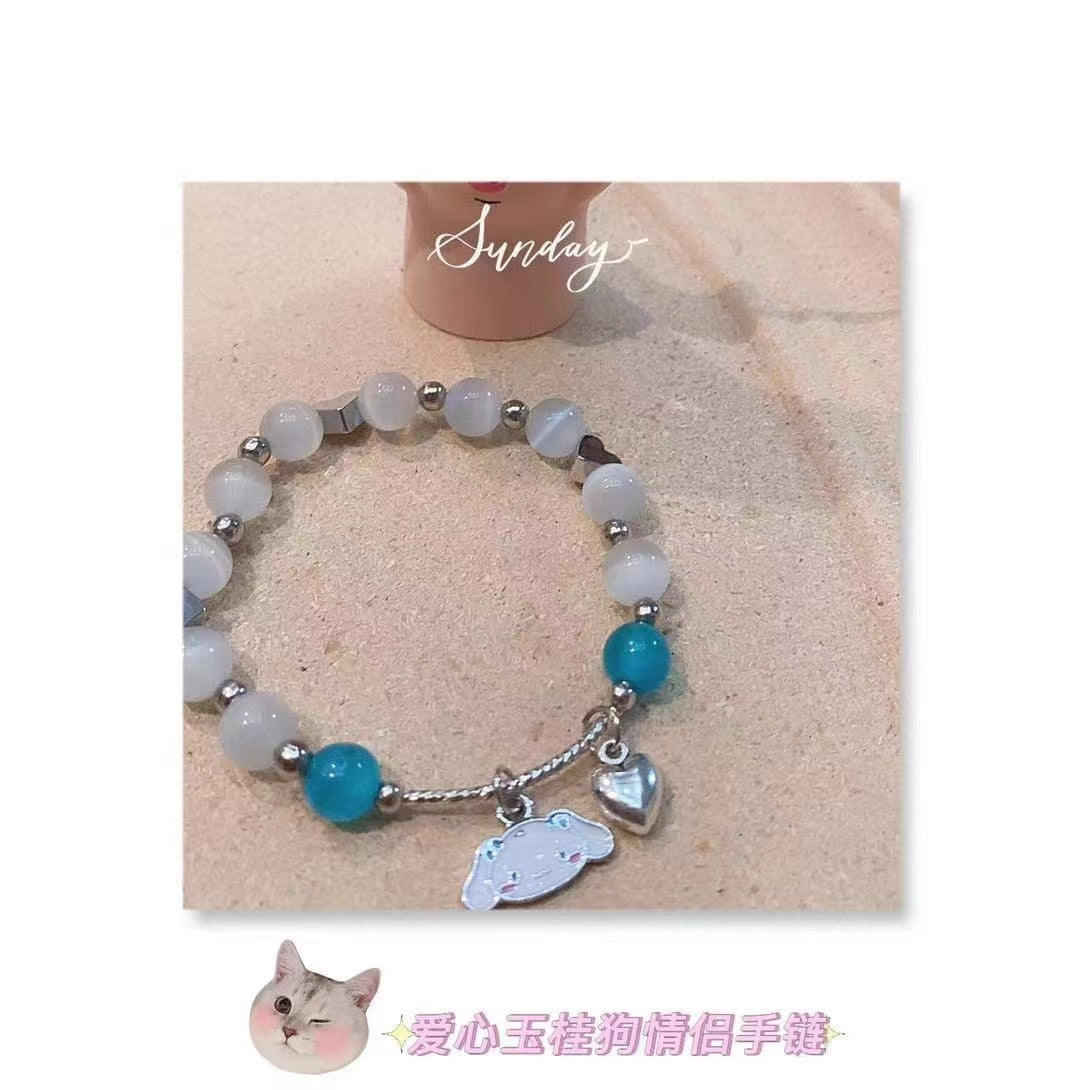 Kawaii Beaded Bracelets Big Bead Blue Puppy
