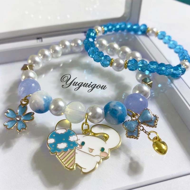 Kawaii Beaded Bracelets Blue Bead Puppy