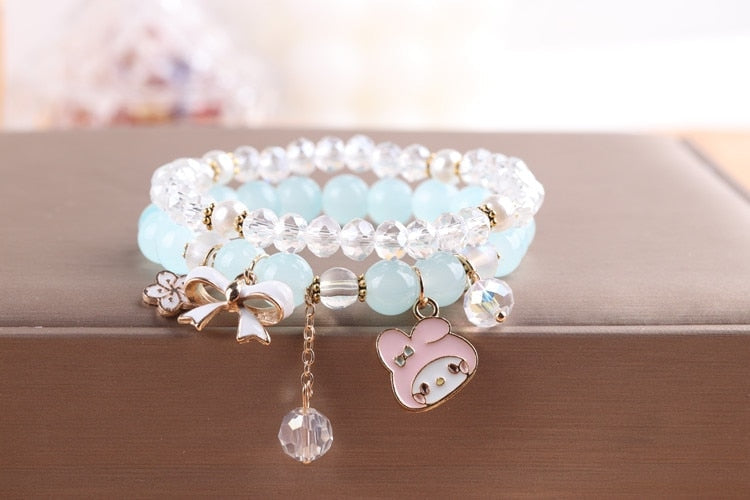 Kawaii Beaded Bracelets Blue Bead Bunny
