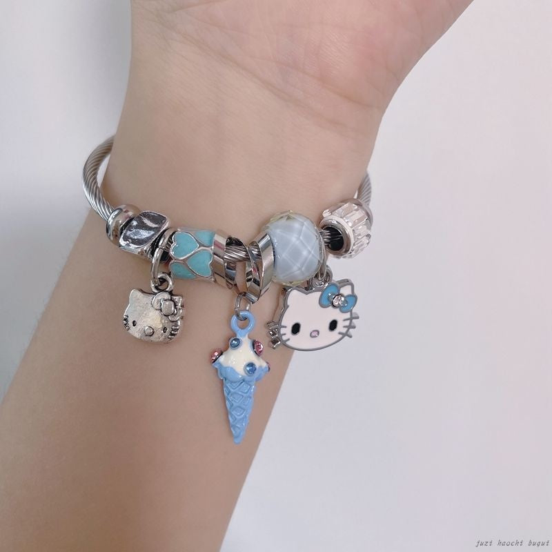 Kawaii Beaded Bracelets Kitty Blue Icecream