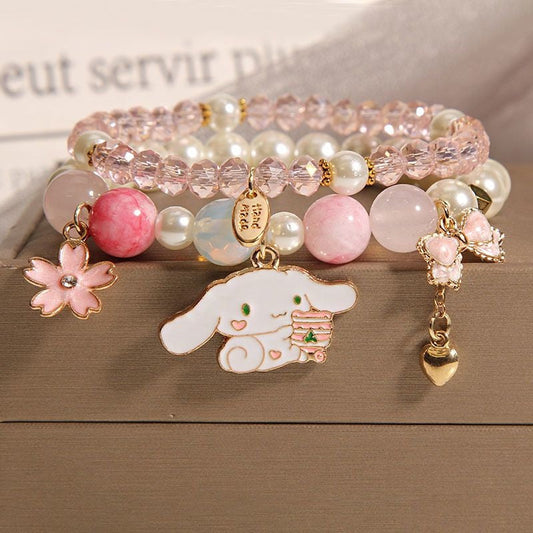 Kawaii Beaded Bracelets Pink Sakura Bead Puppy