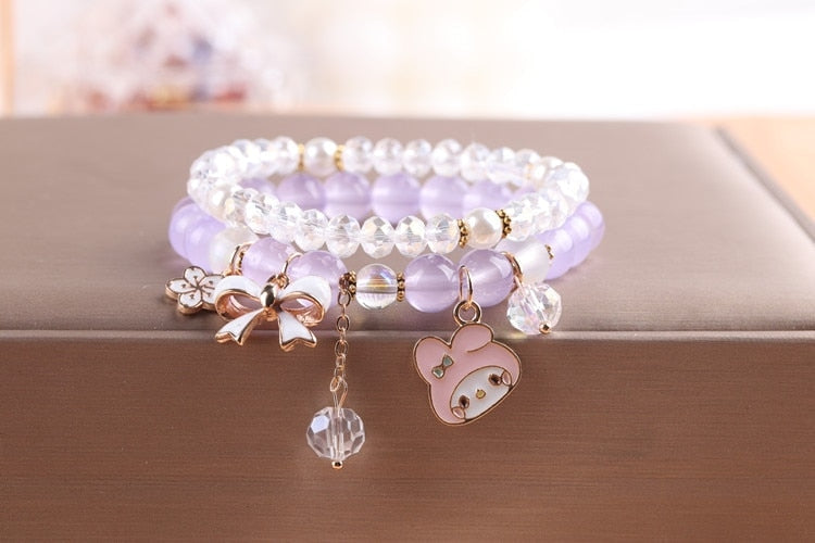 Kawaii Beaded Bracelets Purple Bead Bunny