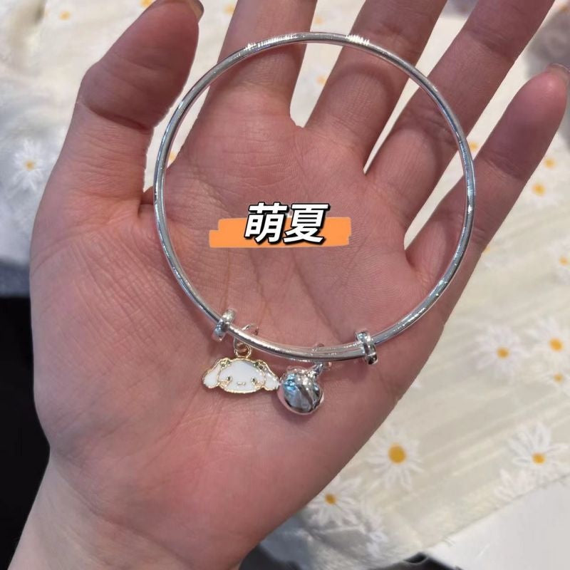Kawaii Beaded Bracelets Silver Bangle Puppy