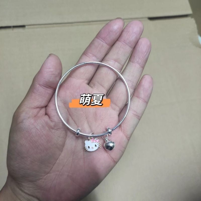 Kawaii Beaded Bracelets Silver Bangle Kitty