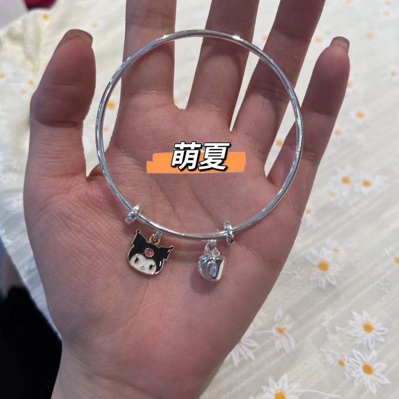 Kawaii Beaded Bracelets Silver Bangle Evil Bunny