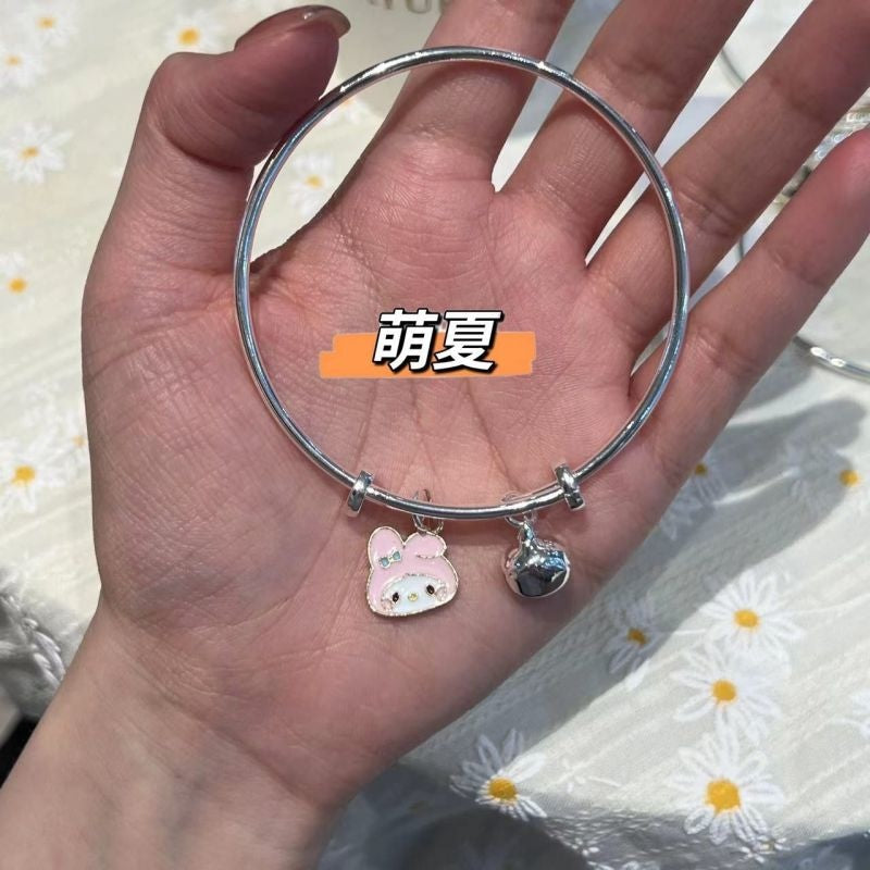Kawaii Beaded Bracelets Silver Bangle Bunny