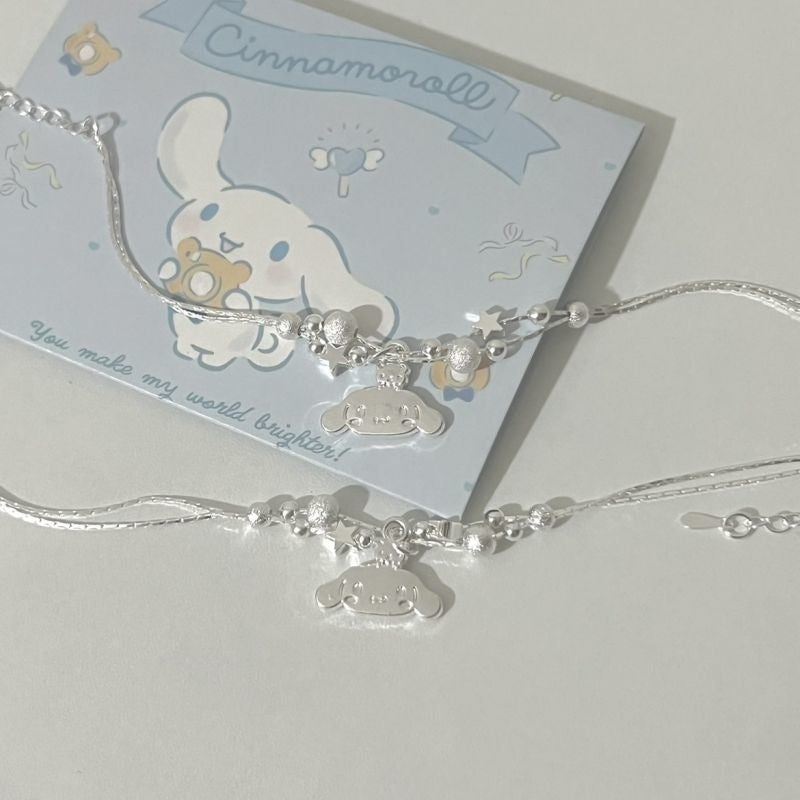 Kawaii Beaded Bracelets Silver Puppy