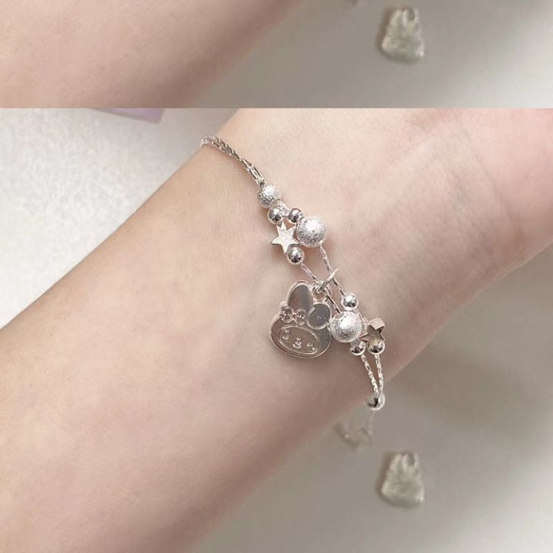 Kawaii Beaded Bracelets Silver Bunny