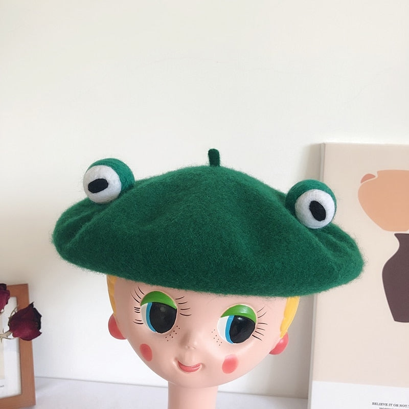 Kawaii Berets (21 styles) Green Frog Eyes