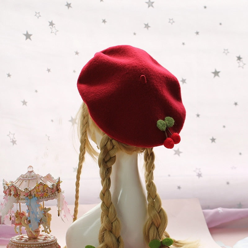 Kawaii Berets (21 styles) Red Single Cherry