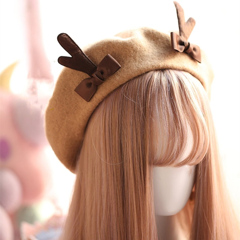 Kawaii Berets (21 styles) Taupe Antlers