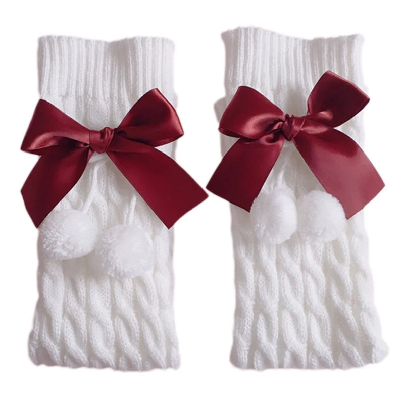 Kawaii Cotton Bow Leg Warmers Crimson