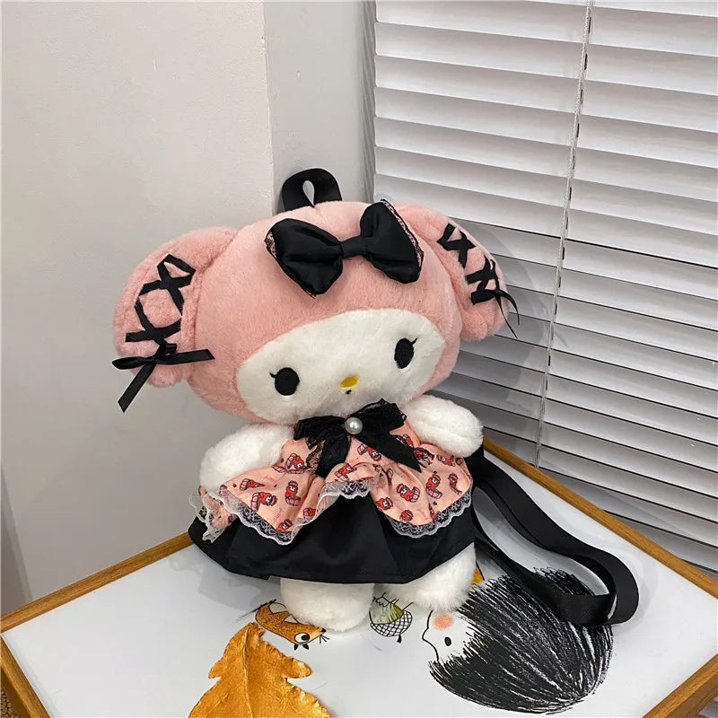 Kawaii Pastel Goth Plush Backpacks Corset Ear Pink