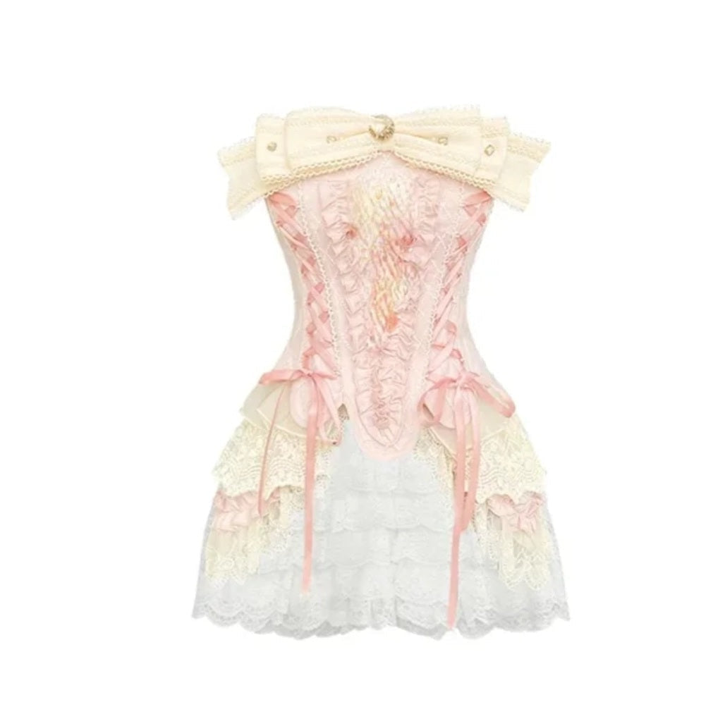 Victorian Ruffles & Lace Corset Skirt Set 2-Piece Set