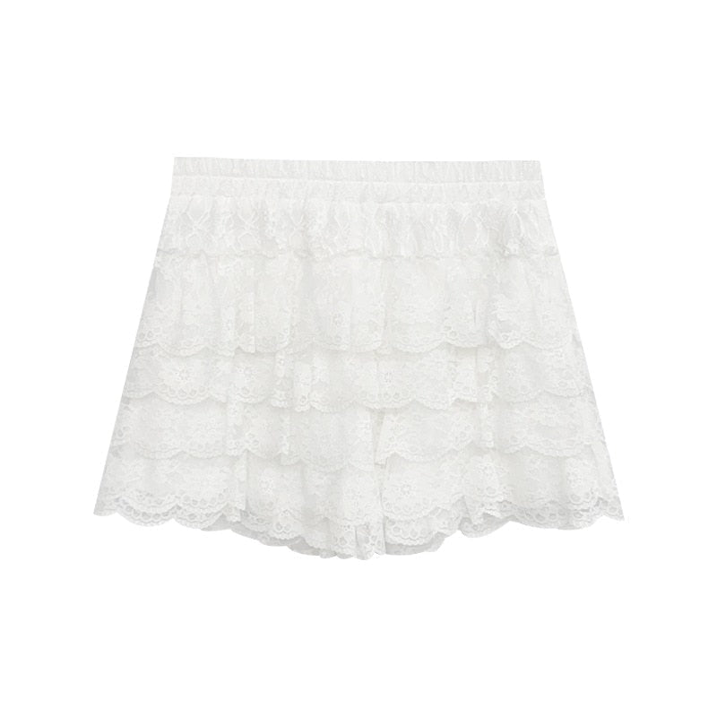 Victorian Ruffles & Lace Corset Skirt Set Shorts