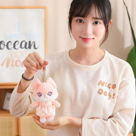 Kawaii Plush Fox Pendant Keychains Pink