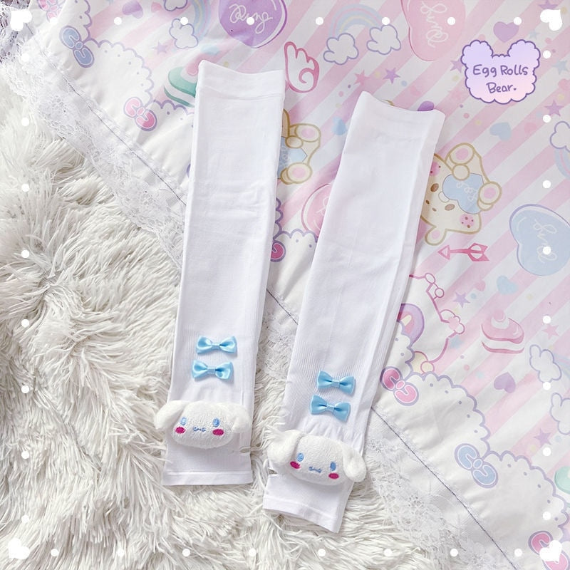 Kawaii Ribbon Arm Sleeves White Puppy