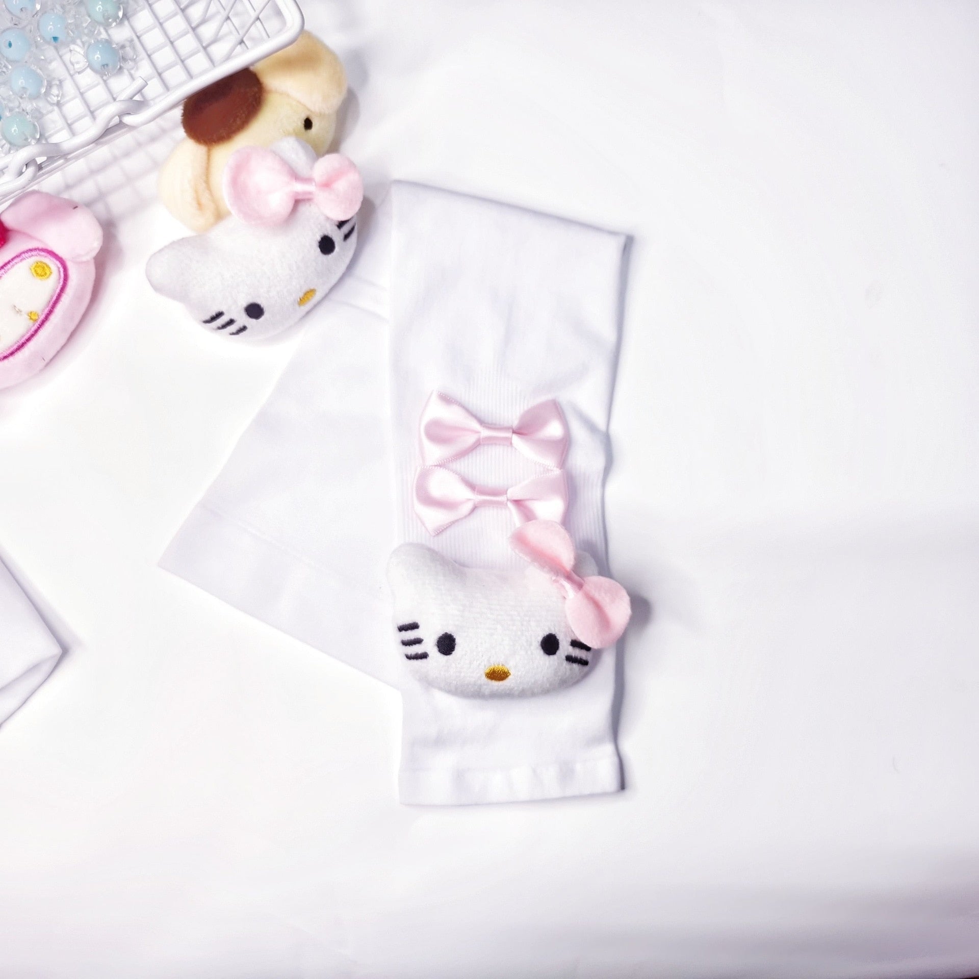 Kawaii Ribbon Arm Sleeves White Cat