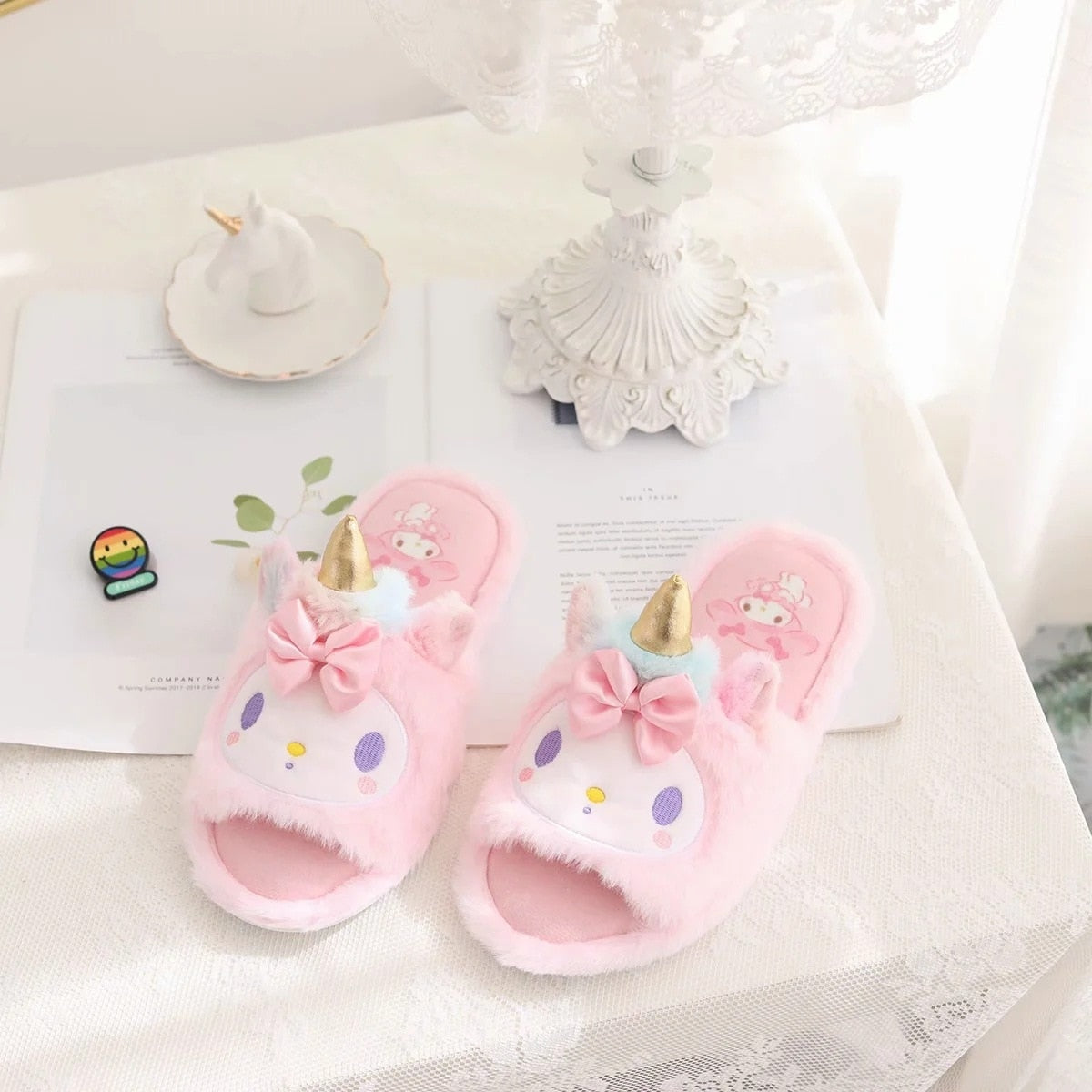 Kawaii Unicorn Slippers Pink Bunny