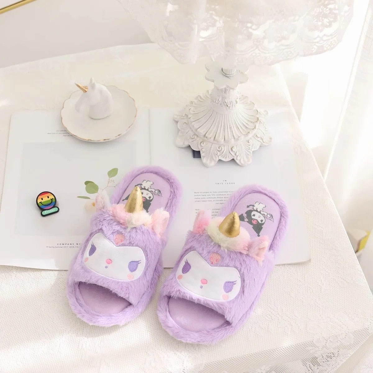 Kawaii Unicorn Slippers Purple