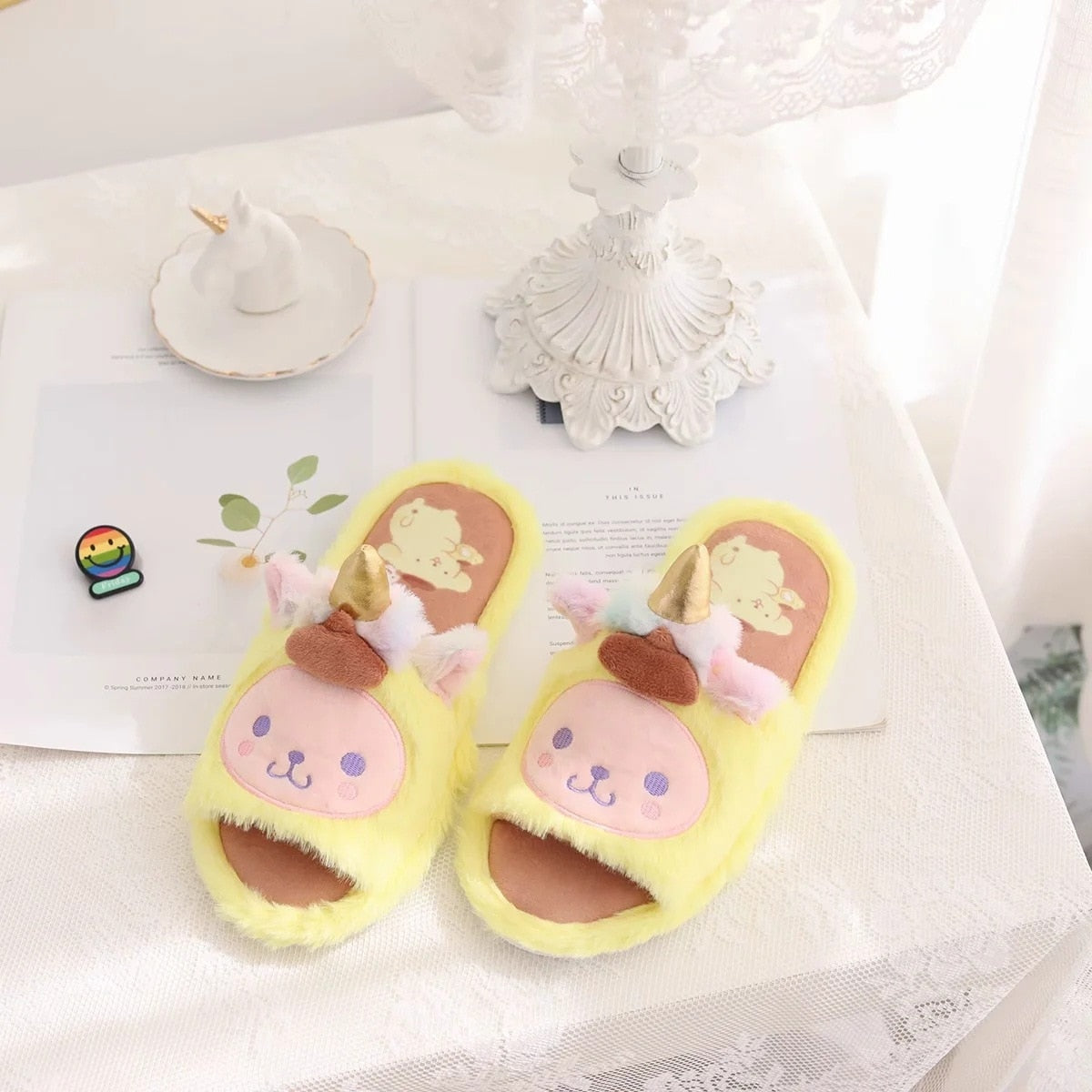 Kawaii Unicorn Slippers Yellow