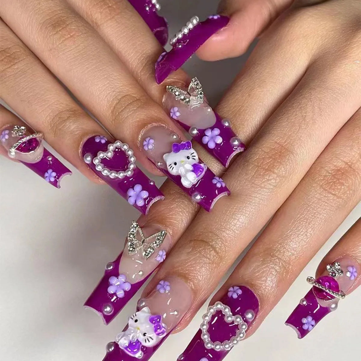 Kitty Square Long 3D Press On Nails