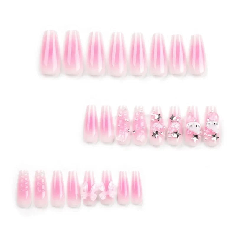 Kitty Square Long 3D Press On Nails
